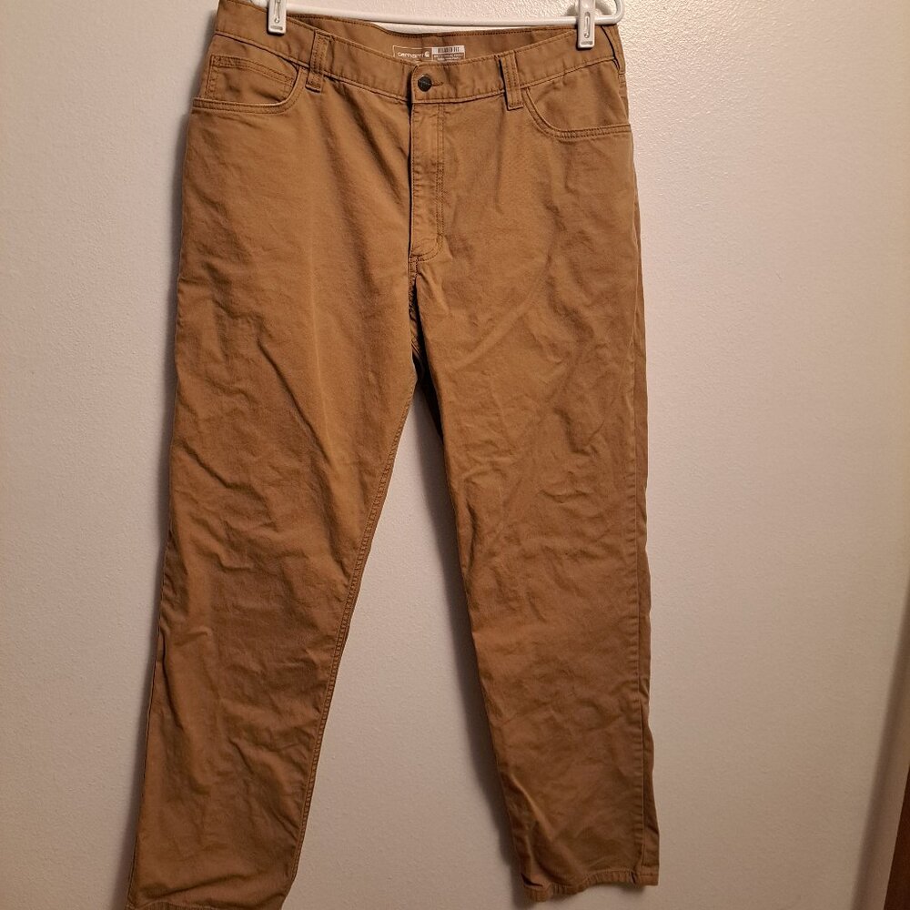 Carhartt Carpenter Canvas Work Pants Relaxed Fit Khaki Men's Size 38x36 - Picture 2 of 6